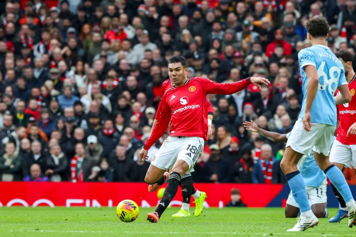 Casemiro of Manchester United celebrates after scoring the opening goal, 2026