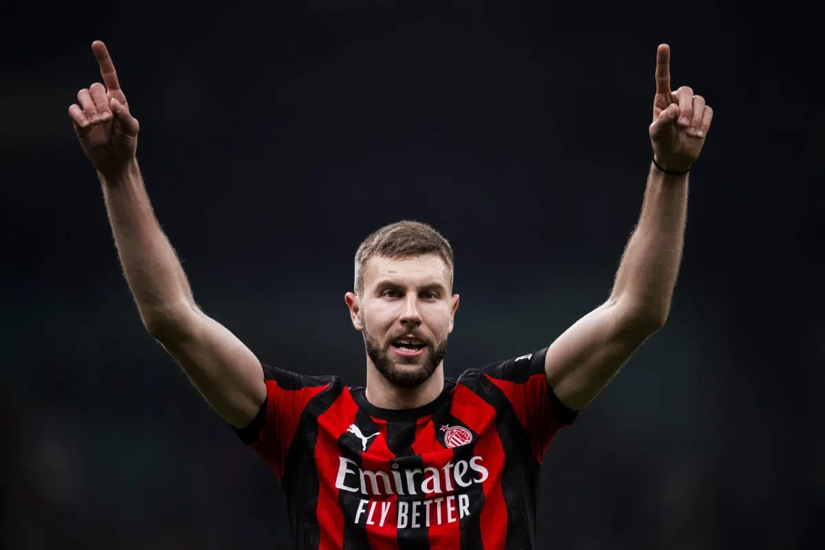 Strahinja Pavlovic of AC Milan celebrates the victory, 2026