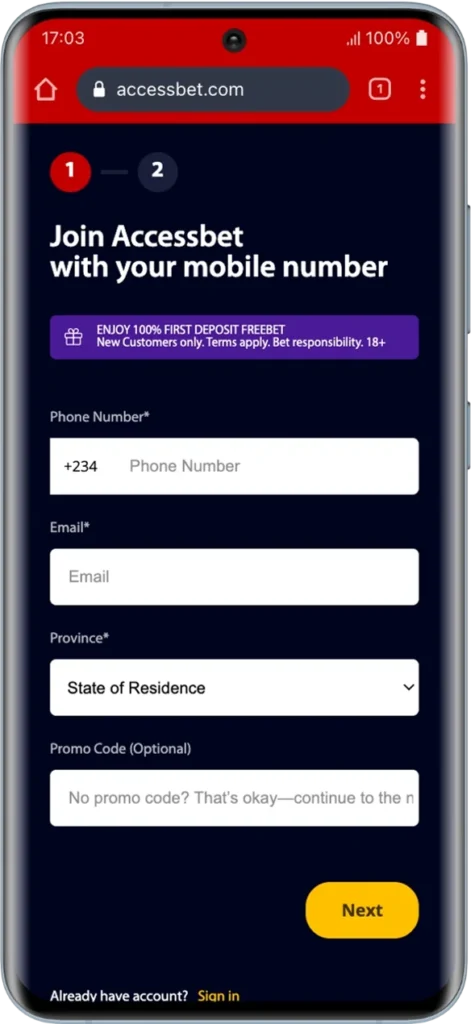 How to Register and Claim the AccessBET Bonus