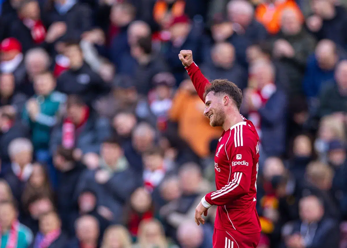 Allister celebrates after scoring during the English Premier League, 2026