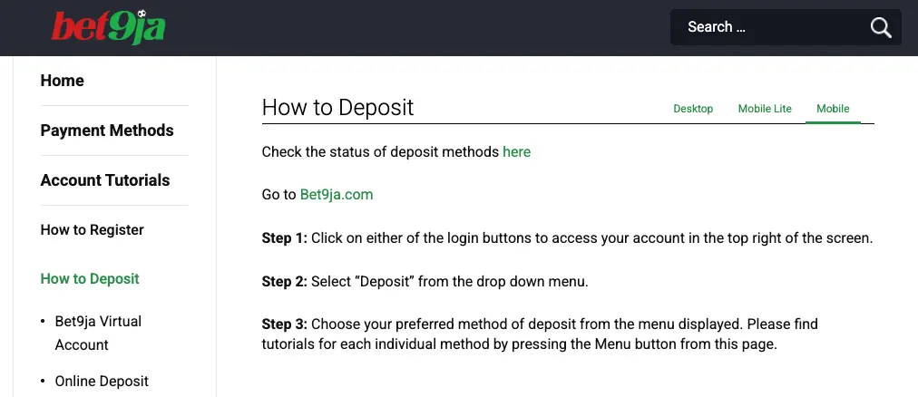How to make a deposit on Bet9ja