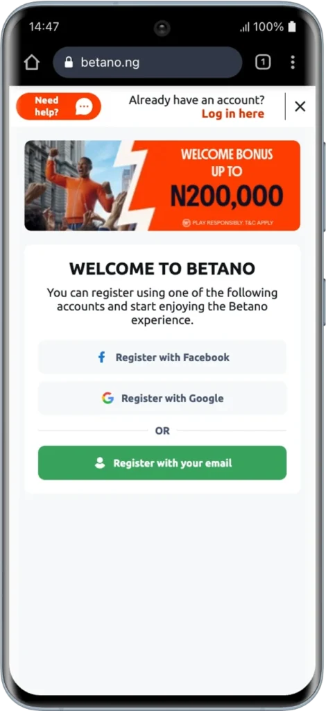 Betano Registration Options