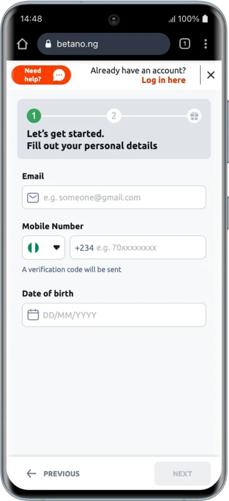 Betano Register with your email