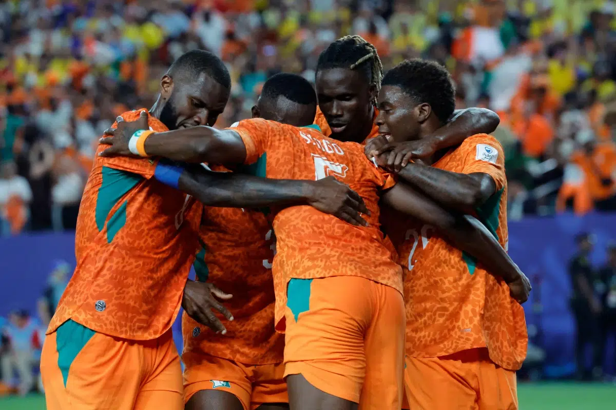 Ivory Coast players after Amad Diallo scored the decisive winning goal, 14 June 2026