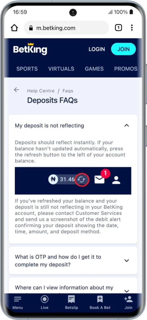 BetKing Deposit