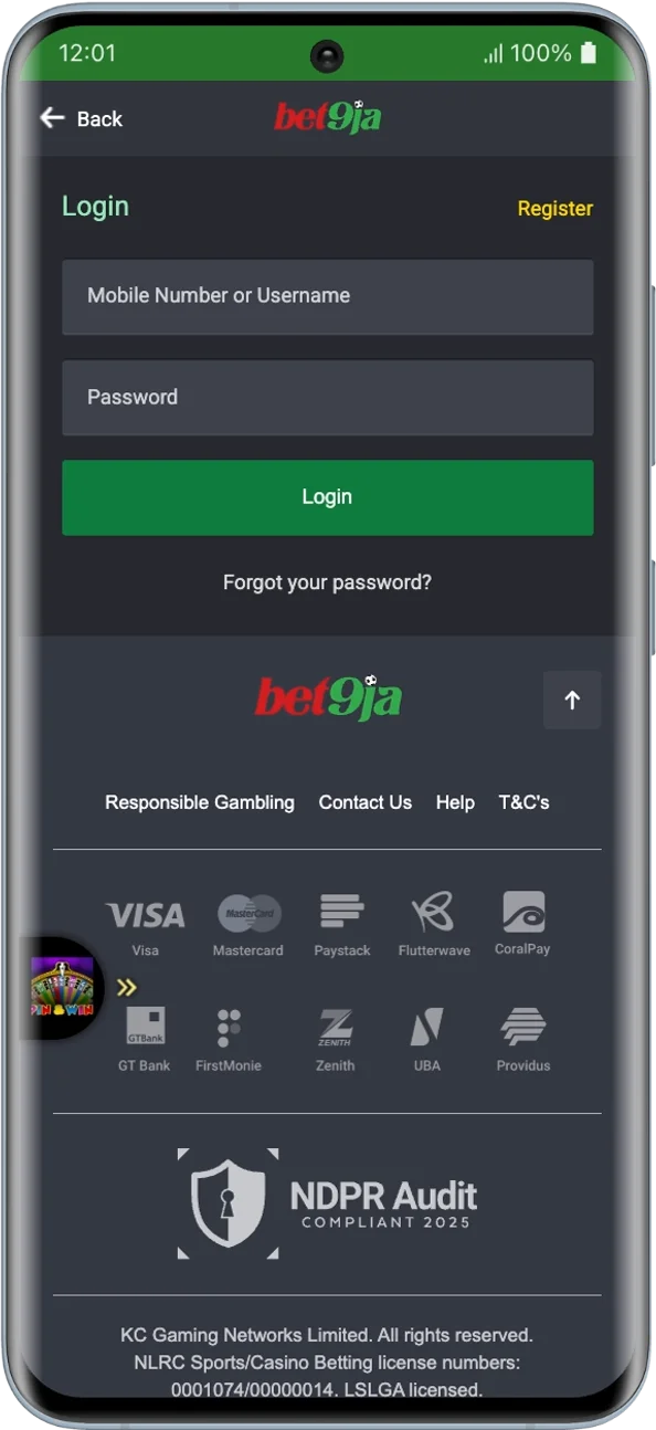 n Bet9ja on Mobile Log In to Bet9ja With Your Username and Password