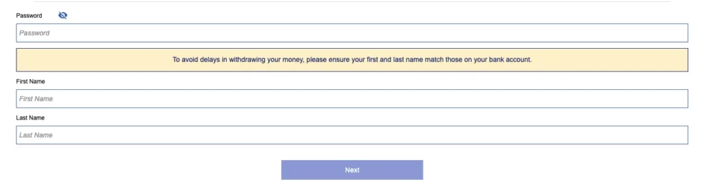 BetKing Old Mobile Registration Step 1